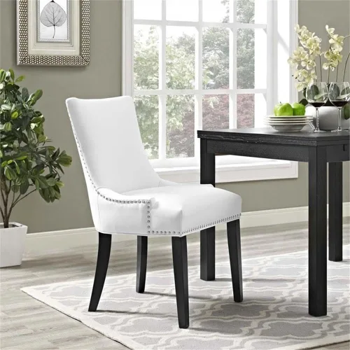 Miniatura 2 de Hawthorne Collections Silla auxiliar moderna de piel sintética, tapicería de vinilo blanco, 38 pulgadas de alto, botones con ribete de cabeza