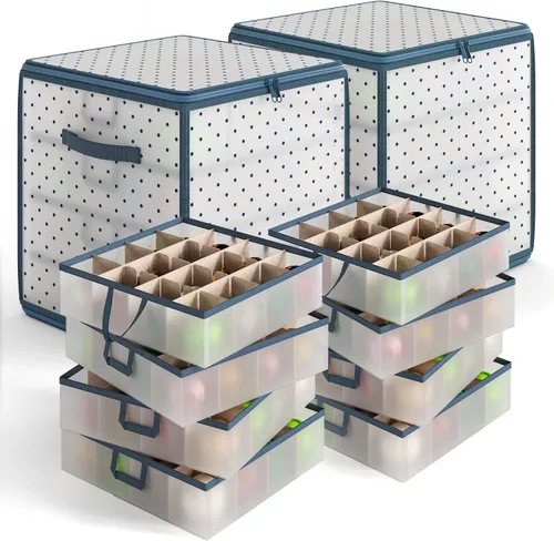 Miniatura 11 de Caja grande de almacenamiento para adornos navideños con divisores ajustables - Contenedor de almacenamiento de adornos de plástico para 128 adornos