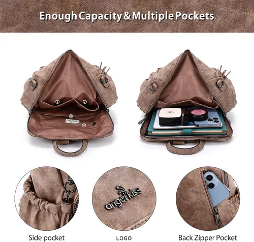 Miniatura 88 de Bolsos mochila monedero de piel sintética para mujer, bolsas con zíper, mochilas de hombro casuales