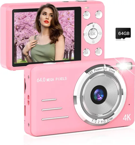 Miniatura 9 de Cámara digital FHD 1080P para niños, 48MP apunta y dispara, con una tarjeta de 64 GB, zoom 16X, antivibraciones, cámara pequeña compacta para niños