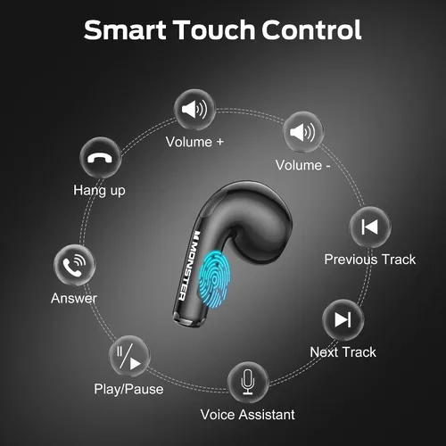 Miniatura 10 de Auriculares inalámbricos Monster N-Lite 208 Bluetooth 5.4 con micrófono integrado, control táctil, auriculares Bluetooth con 30 horas