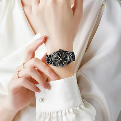 Miniatura 2 de OLEVS Reloj de pulsera de cuarzo para mujer, de acero inoxidable, impermeable, luminoso, fecha, fácil de leer, para mujer