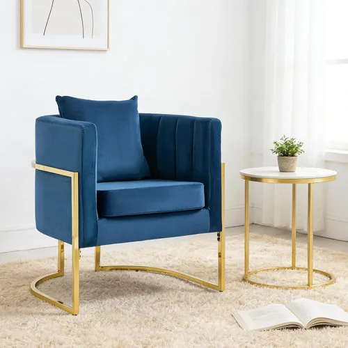 Miniatura 9 de Moderno sillón de terciopelo con almohada lumbar, silla tapizada de mediados de siglo para sala de estar, dormitorio, sofá individual, silla