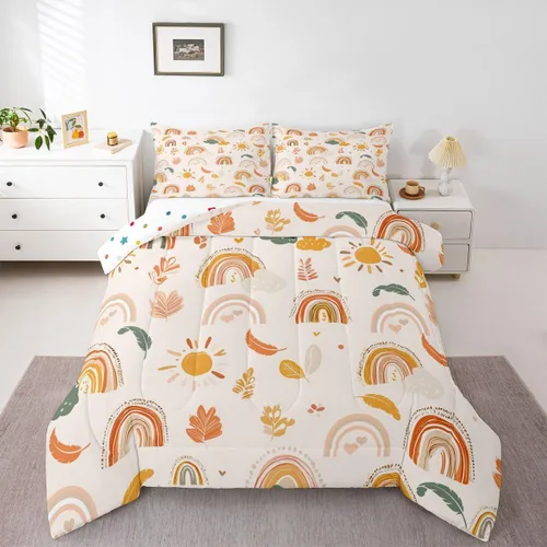 Miniatura 29 de Juego de Edredón de Princesa de Ballet para Niñas Tamaño Individual, Juego de Ropa de Cama de Castillo Arcoíris Kawaii Flores Lindas Mariquita Multi