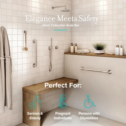 Miniatura 5 de Gatco 970 Glam Barra de Agarre de 12", Níquel Satinado/Barra de Agarre de Seguridad de Acero Inoxidable Compatible con ADA para Baño