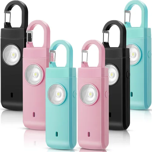 Tellegloww 6 unidades de alarma personal recargables de seguridad para mujeres, 130 db, protección de alarma personal, sirena fuerte con llavero LED