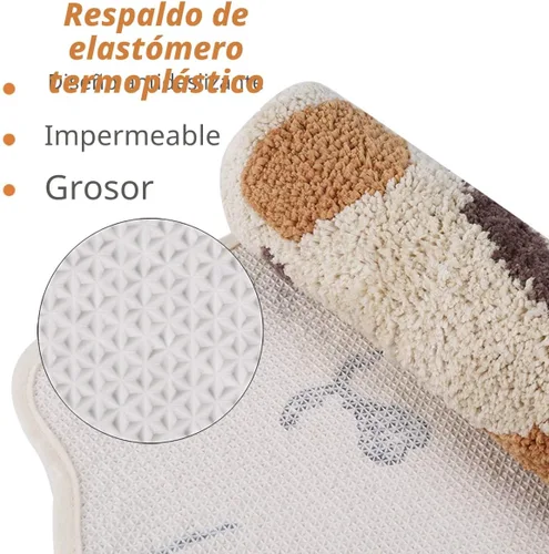 Miniatura 5 de Ankah Tapete para ducha, bañera, baño, alfombra de baño, antideslizante, absorbente, diseño adorable con imagen de gato, tapete suave seco, Beige