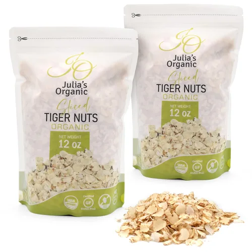 Julia's Organic Frutos secos de tigre en rodajas finas – Listo para comer – No necesita remojo – Orgánico, vegano, alto en fibra y sin gluten, 12