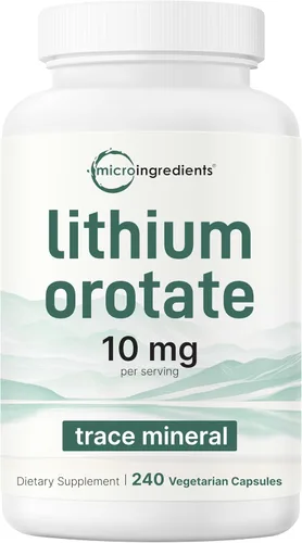 Orotato de litio de 10 mg, 240 cápsulas vegetales | 5 mg por cápsulas | Mineral traza de alta biodisponibilidad | Envejecimiento saludable,