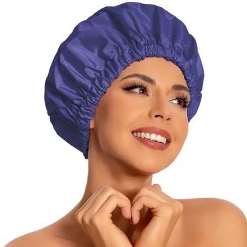 Miniatura 24 de Gorro de ducha reutilizable para mujer, grande, impermeable, lavable, banda elástica, accesorios de baño, sombrero para cabello largo, trenzas Beige