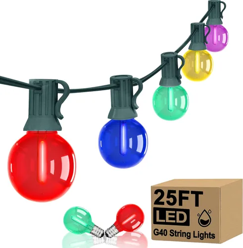 Miniatura 8 de Cadena de luces LED G40 para exteriores de Navidad de 50 pies, cadena de luces colgantes de globo con 27 LED inastillables, luces rojas y verdes