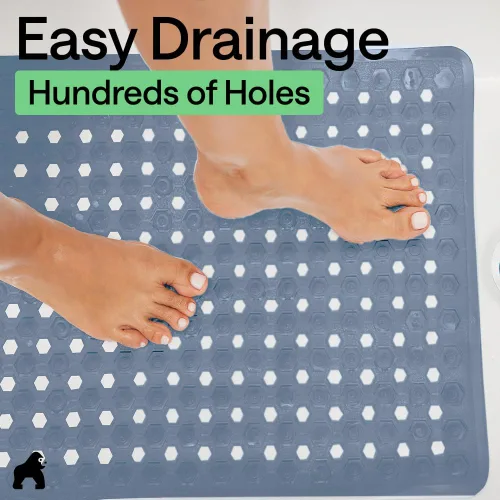 Miniatura 5 de Gorilla Grip - Alfombrilla de ducha patentada, 21 x 21 pulgadas, lavable, cuadrada, para ducha con agujeros de drenaje, ventosas. Azul cielo (Opaque)