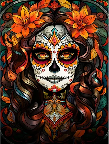 Miniatura 12 de Pintura de diamantes de calavera de azúcar 5D, kit de numeración de maquillaje de esqueleto de moda, arte de pared de rosa roja, arte de pared