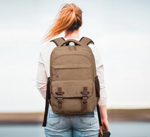 Miniatura 4 de CROCOD - Mochila de lona para laptop, mochila vintage para hombres y mujeres, mochila de viaje para trabajo, universidad, bolsa de computadora