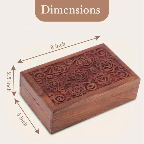 Miniatura 3 de Ajuny Joyero decorativo de madera de recuerdo de 8 pulgadas - Caja de tallado de 7 chakras para joyas, monedas, cartas de tarot, organizador