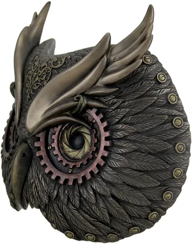 Miniatura 2 de Veronese Design Placas decorativas de resina de bronce metálico Steampunk cabeza de búho máscara de pared 8.5 x 6.75 x 3.5 pulgadas