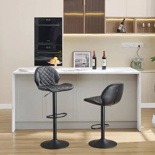 Miniatura 9 de FIRAVOE Juego de 2 taburetes de bar giratorios negros con respaldo, taburete de bar ajustable de 24 a 33 pulgadas, taburete de bar tapizado de piel