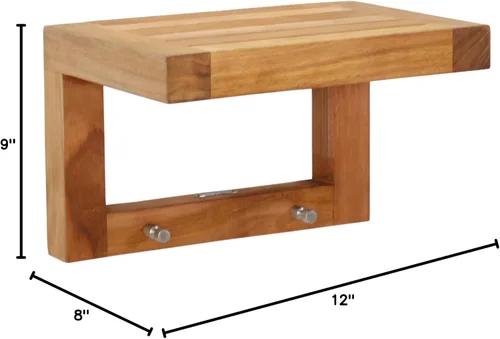Miniatura 2 de Estante de pared plano de teca Moa de 12" con ganchos