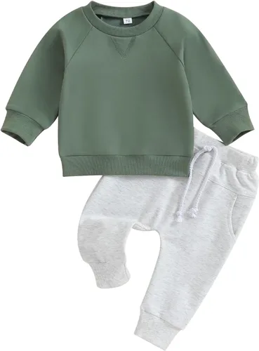 Miniatura 79 de Conjunto de ropa de otoño e invierno para bebé niño pequeño, sudadera de manga larga con colores contrastantes, pantalones elásticos para recién