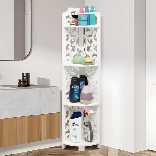 Estante esquinero de 4 niveles, estante de escalera de esquina para sala de estar, estante de ducha esquinero independiente para baño, estante de