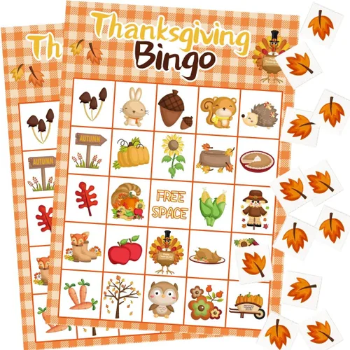 Miniatura 8 de Fancy Land Juego de bingo de Acción de Gracias para niños, 24 jugadores, 8 diseños, multicolor para actividades escolares, fiestas, suministros