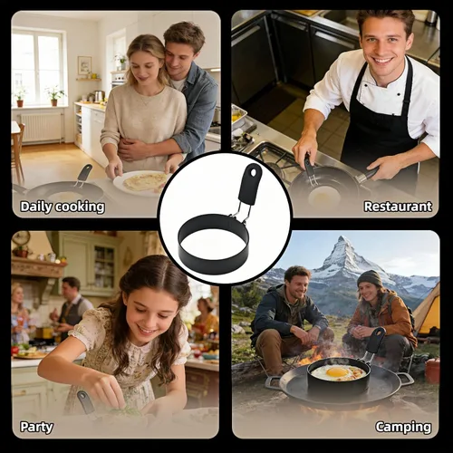Miniatura 7 de Anillos de huevo de acero inoxidable de 3.5 pulgadas para panqueques, molde antiadherente para huevos con mango de silicona, molde redondo