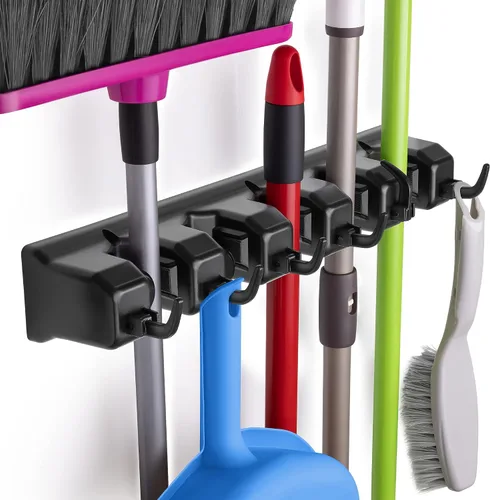 Miniatura 8 de Zulay Home Organizador de fregona y escoba de montaje en pared, fácil de instalar, soporte de pared para guardar suministros de limpieza
