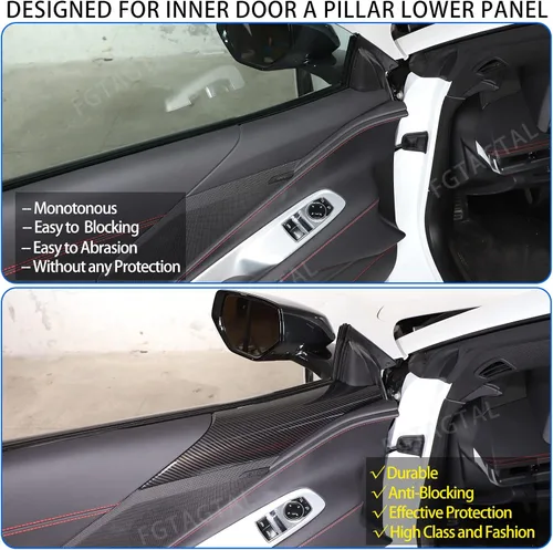 Miniatura 2 de Cubierta de panel inferior de pilar para puerta interior compatible con Chevrolet Corvette C8 2020-2025, borde de cubierta de reposabrazos de panel