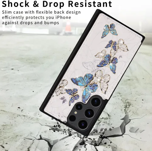 Miniatura 4 de UEEBAI Funda tipo cartera para Samsung Galaxy S23 Ultra con tarjeteros, funda de piel sintética, función atril, bloqueo RFID, doble cierre Mariposa
