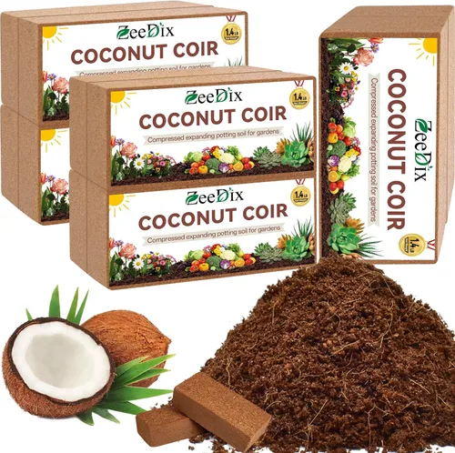 ZeeDix Pack de 10 Ladrillos de Fibra de Coco, 100% Orgánico Ladrillos de Fibra de Coco Comprimidos para Inicio de Semillas, Suelo de Macetas Premium