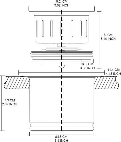 Miniatura 2 de BOTEMY Brida extendida para eliminación de basura con cesta y tapón colador, brida profunda de fregadero de cocina de acero inoxidable 304