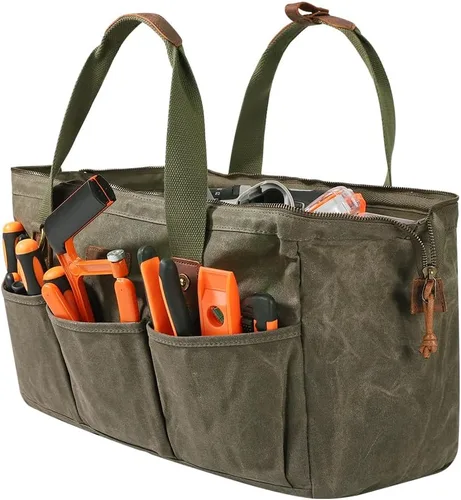 Miniatura 4 de Bolsa de herramientas resistente de 18 pulgadas con 12 bolsillos, organizador de herramientas grande con cremallera, caja de herramientas vacía