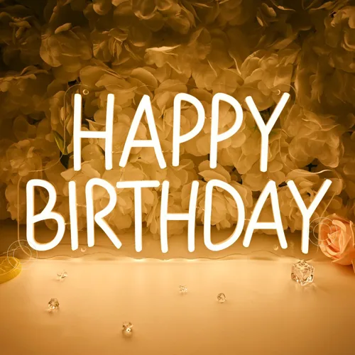 Miniatura 4 de SYLHOME Letrero de luz LED de neón con texto en inglés «Happy Birthday» para fiesta de cumpleaños, dormitorio, decoración de pared, pancarta, bar