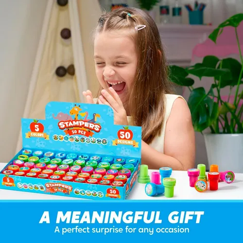 Miniatura 7 de JOYIN 50 sellos de animales para niños, con 50 diseños diferentes, granja, animales marinos, sellos para manualidades, caja de premios juguetes