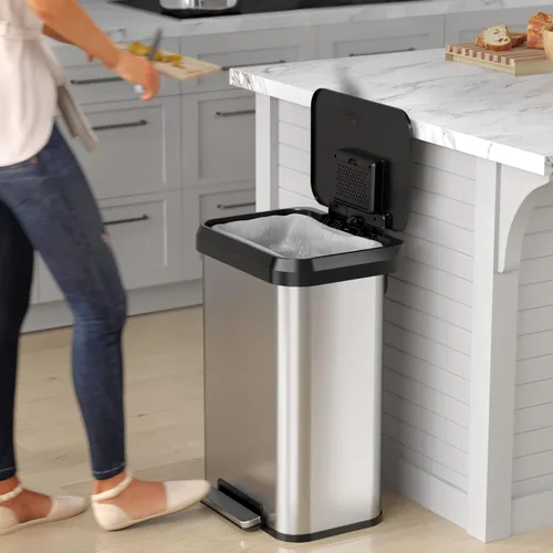 Miniatura 2 de iTouchless SoftStep EXP - Cubo de basura con pedal de 13.2 galones, con filtro de olores AbsorbX, basurero de acero inoxidable con plástico a prueba