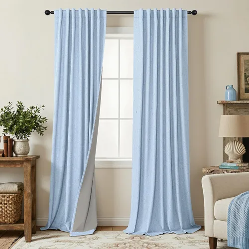 Miniatura 32 de Pitalk Cortinas cortas 100% opacas de lino para cafetería, 40 pulgadas de largo, 2 paneles, cortinas de puerta francesa para ventana, cortina