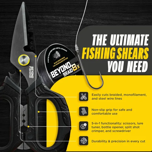 Miniatura 7 de Beyond Fishing - Tijeras de pesca profesionales de 6.5 pulgadas, cuchillas dentadas dobles, tijeras de línea trenzada de pesca con revestimiento