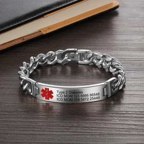 Miniatura 5 de Pulseras de identificación de alerta médica personalizadas para mujeres y hombres, pulseras médicas de emergencia para adultos, pulseras médicas