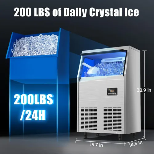 Miniatura 3 de Coolski Máquina de hielo comercial, máquina de hielo de 200 libras/24 horas con capacidad de almacenamiento de 35 libras, 45 cubitos de hielo