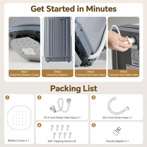 Miniatura 8 de NEWBULIG Lavadora portátil de 1.06 pies cúbicos, capacidad de 7.7 libras, lavadora compacta completamente automática con 10 ciclos de lavado