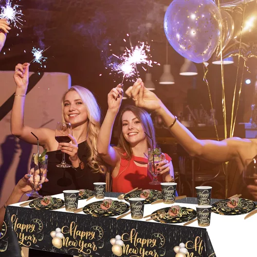 Miniatura 6 de HOWAF Platos y servilletas de Año Nuevo, suministros de fiesta 2026, suministros de fiesta de Año Nuevo, vajilla para 10 invitados, vajilla