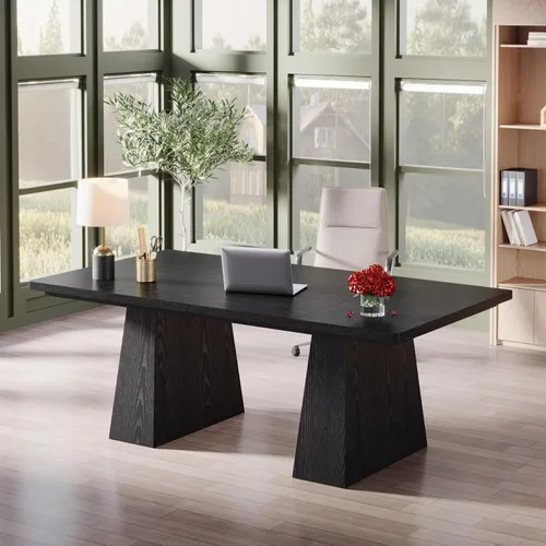 Miniatura 5 de Tribesigns Escritorio ejecutivo de 63 pulgadas, escritorio grande para computadora de oficina con doble pedestal, estaciones de trabajo modernas