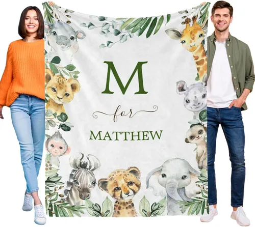 Miniatura 11 de Manta de bebé personalizada de animales del bosque para niños y niñas, manta de bebé personalizada con nombre Adventure Awaits Stuff recién nacido