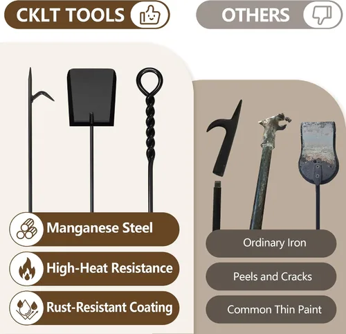 Miniatura 6 de Juego de herramientas para chimenea de 30 pulgadas, 4 piezas de accesorios de chimenea de acero al manganeso resistente, diseño de cuerda trenzada
