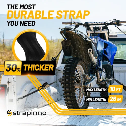 Miniatura 3 de Strapinno Correas de trinquete retráctiles de 1 pulgada x 10 pies, amarres seguros con mangos de acero recubiertos de goma, para motocicleta, moto