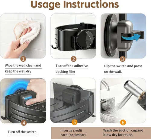 Miniatura 6 de Organizador de ducha esquinero de aluminio inoxidable, estante triangular a presión para instalar con ganchos, organizador de ducha de baño
