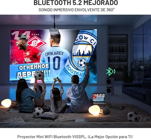 Miniatura 5 de Mini proyector con WiFi y Bluetooth, proyector VISSPL Full HD 1080P, proyector portátil para exteriores con trípode, proyector de cine en casa