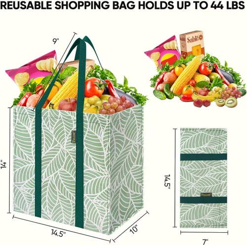 Miniatura 2 de BALEINE 2 PK Grocery Bags Reusable Shopping Bags with Reinforced Bottom, Heavy Duty Foldable Tote Bags (Antique Folidage)