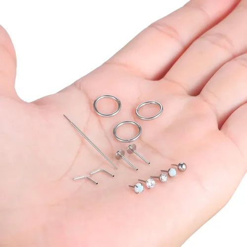 Miniatura 5 de Xpircn Anillo de labio de acero inoxidable con circonita cúbica, 20G, 18G, 16G, sin rosca, piercing para labio, nariz, hélix, tragus, cartílago