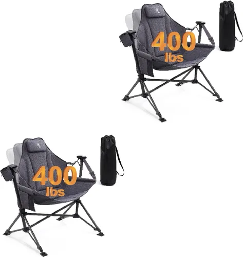 Miniatura 10 de EVER ADVANCED Hamaca acolchada para camping, silla columpio de gran tamaño resistente con portavasos desmontable, silla mecedora plegable portátil